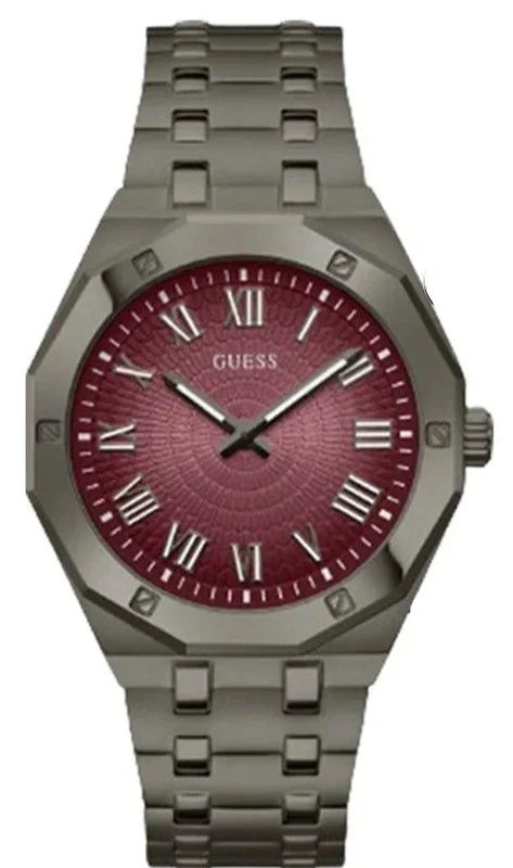 Guess Asset Quartz Red Dial Black Steel Strap Watch For Men - GW0575G5 Authentic Buy Shop Now