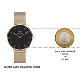 Daniel Wellington Petite Melrose Black Dial Rose Gold Mesh Strap Watch For Women - DW00100303 Authentic Buy Shop Now