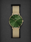 Daniel Wellington Petite Emerald Green Dial Gold Mesh Strap Watch For Women - DW00100481 Authentic Buy Shop Now