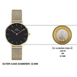 Daniel Wellington Classic Petite Black Dial Gold Mesh Bracelet Watch For Women - DW00100347 Authentic Buy Shop Now
