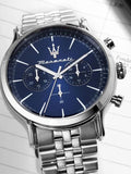Maserati Epoca Chronograph Blue Dial Silver Steel Strap Watch For Men - R8873618024 Authentic Buy Shop Now