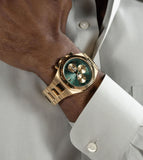 Guess Equity Analog Green Dial Gold Steel Strap Watch For Men - GW0703G2 Authentic Buy Shop Now