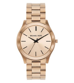 Michael Kors Slim Runway Three-Hand Gold Dial Gold Steel Strap Watch for Women - MK9122 Authentic Buy Shop Now