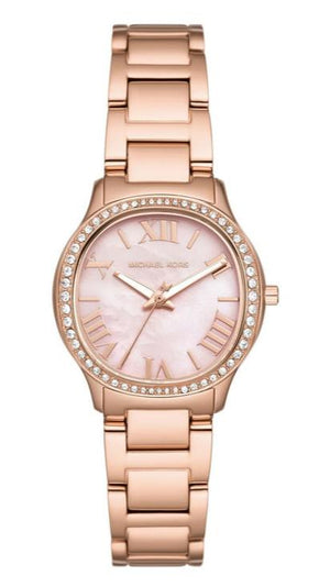 Michael Kors Sage Three-Hand Crystals Mother of Pearl Dial Rose Gold Steel Strap Watch for Women - MK4823 Authentic Buy Shop Now