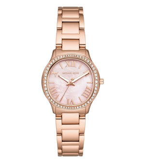 Michael Kors Sage Three-Hand Crystals Mother of Pearl Dial Rose Gold Steel Strap Watch for Women - MK4823 Authentic Buy Shop Now