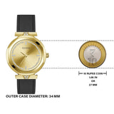 Guess Rumour Quartz Gold Dial Black Leather Strap Watch For Women - GW0689L2 Authentic Buy Shop Now