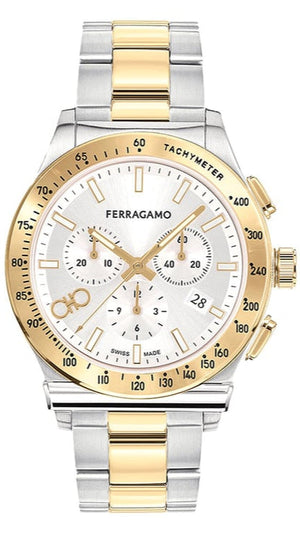 Salvatore Ferragamo 1927 Chrono Silver Dial Two Tone Steel Strap Watch for Men - SFKZ00523 Authentic Buy Shop Now
