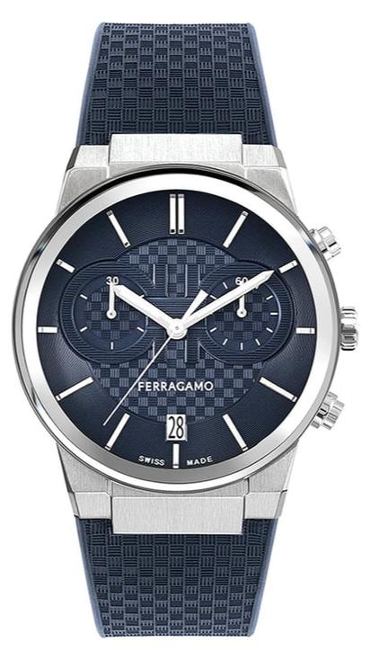 Salvatore Ferragamo Sapphire Chrono Blue Dial Blue Rubber Strap Watch for Men - SFME00923 Authentic Buy Shop Now