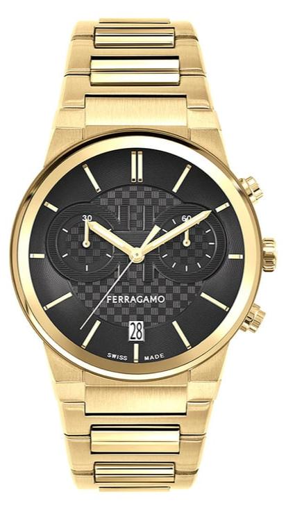 Salvatore Ferragamo Sapphire Chrono Black Dial Gold Steel Strap Watch for Men - SFME01323 Authentic Buy Shop Now