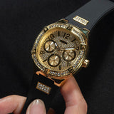 Guess Duchess Crystals Gold Dial Black Silicon Strap Watch For Women - GW0619L2 Authentic Buy Shop Now