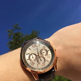 Guess Horizon Quartz Champagne Dial Brown Leather Strap Watch For Women - W0380G4 Authentic Buy Shop Now