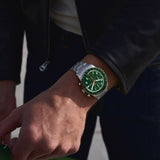 Fossil Sport Tourer Chronograph Green Dial Silver Steel Strap Watch for Men - FS6048 Authentic Buy Shop Now