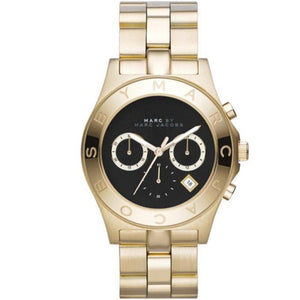 Marc Jacobs Blade Chronograph Black Dial Gold Steel Strap Watch for Women - MBM3309 Authentic Buy Shop Now