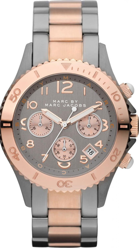 Marc Jacobs Marc Chronograph Grey Dial Two Tone Steel Strap Watch for Men - MBM3157 Authentic Buy Shop Now