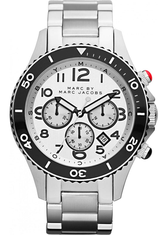 Marc Jacobs Rock Chronograph White Dial Silver Steel Strap Watch for Men - MBM5027 Authentic Buy Shop Now