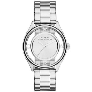 Marc Jacobs Tether Transparent Silver Dial Silver Steel Strap Watch for Women - MBM3412 Authentic Buy Shop Now
