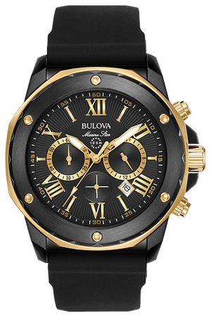 Bulova Marine Star Chronograph Black Dial Black Rubber Strap Watch for Men - 98B278 Authentic Buy Shop Now