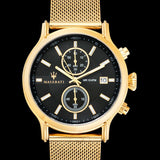 Maserati Epoca 42mm Black Dial Gold Mesh Bracelet Watch For Men - R8873618007 Authentic Buy Shop Now