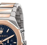 Maserati Stile Chronograph Blue Dial Rose Gold Two Tone Strap Watch For Men - R8873642002 Authentic Buy Shop Now