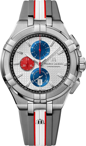 Maurice Lacroix Aikon Chronograph Special Edition Mahindra Racing Silver Dial Grey Rubber Strap Watch for Men - AI1018-TT031-130-2 Authentic Buy Shop Now