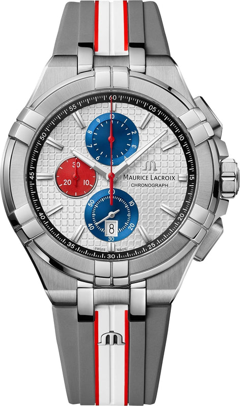 Maurice Lacroix Aikon Chronograph Special Edition Mahindra Racing Silver Dial Grey Rubber Strap Watch for Men - AI1018-TT031-130-2 Authentic Buy Shop Now