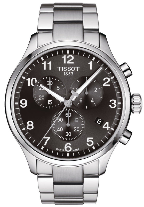 Tissot T Classic Chrono XL Black Dial Silver Steel Strap Watch For Men - T116.617.11.057.01 Authentic Buy Shop Now