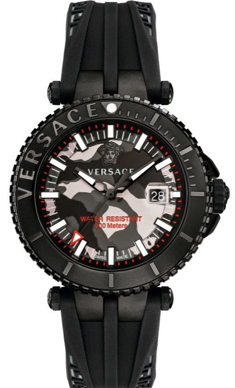 Versace V-Race Diver Black Dial Black Rubber Strap Watch for Men - VAB050016 Authentic Buy Shop Now
