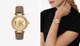 Michael Kors Parker Three Hand Gold Dial Brown Leather Strap Watch For Women - MK2973 Authentic Buy Shop Now