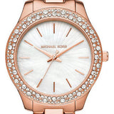 Michael Kors Lilane Three Hand Mother of Pearl White Dial Rose Gold Steel Strap Watch For Women - MK4557 Authentic Buy Shop Now