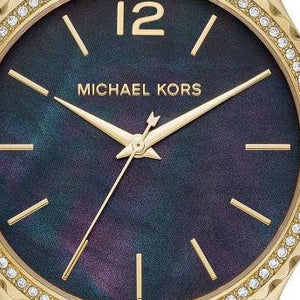 Michael Kors Layton Three Hand Mother of Pearl Black Dial Black Leather Strap Watch For Women - MK2911 Authentic Buy Shop Now