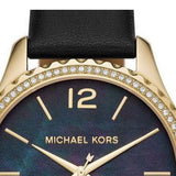 Michael Kors Layton Three Hand Mother of Pearl Black Dial Black Leather Strap Watch For Women - MK2911 Authentic Buy Shop Now