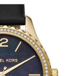 Michael Kors Layton Three Hand Mother of Pearl Black Dial Black Leather Strap Watch For Women - MK2911 Authentic Buy Shop Now