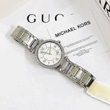 Michael Kors Parker Three Hand Mother of Pearl White Dial Silver Steel Strap Watch For Women - MK4694 Authentic Buy Shop Now