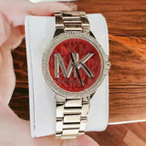 Michael Kors Camille Analog Red Dial Gold Steel Strap Watch For Women - MK7196 Authentic Buy Shop Now