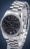Michael Kors Lexington Chronograph Black Dial Silver Steel Strap Watch For Women - MK7277 Authentic Buy Shop Now