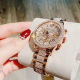 Michael Kors Layton Chronograph Rose Gold Dial Rose Gold Steel Strap Watch For Women - MK7285 Authentic Buy Shop Now