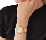Michael Kors Everest Three Hand Mother of Pearl White Dial Gold Steel Strap Watch For Women - MK7401 Authentic Buy Shop Now