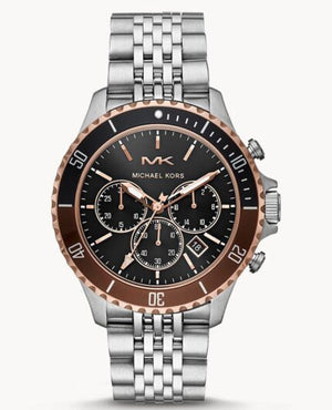 Michael Kors Bayville Chronograph Black Dial Silver Steel Strap Watch For Men - MK8725 Authentic Buy Shop Now