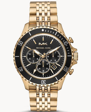 Michael Kors Bayville Chronograph Black Dial Gold Steel Strap Watch For Men - MK8726 Authentic Buy Shop Now