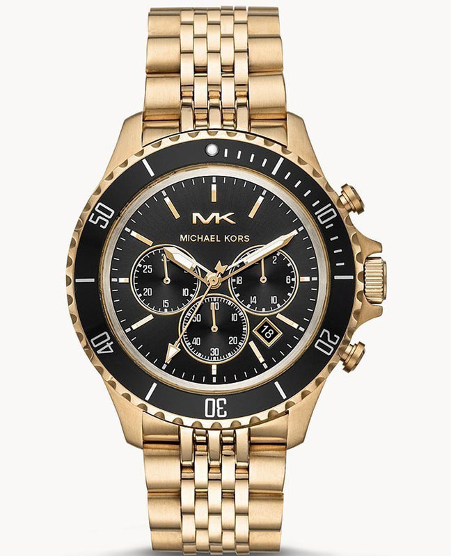 Michael Kors Bayville Chronograph Black Dial Gold Steel Strap Watch For Men - MK8726 Authentic Buy Shop Now