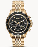 Michael Kors Bayville Chronograph Black Dial Gold Steel Strap Watch For Men - MK8726 Authentic Buy Shop Now
