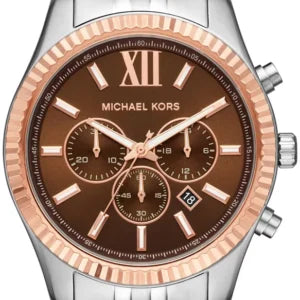 Michael Kors Lexington Chronograph Brown Dial Silver Steel Strap Watch For Men - MK8732 Authentic Buy Shop Now
