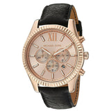Michael Kors Lexington Chronograph Rose Gold Dial Black Leather Strap Watch For Men - MK8516 Authentic Buy Shop Now