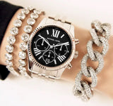 Michael Kors Runway Chronograph Black Dial Silver Steel Strap Watch For Women - MK5708 Authentic Buy Shop Now