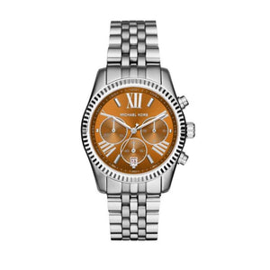 Michael Kors Lexington Chronograph Brown Dial Silver Steel Strap Watch For Women - MK6221 Authentic Buy Shop Now