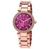Michael Kors Mini Parker Multi-Function Plum Mother of Pearl Dial Rose Gold Steel Strap Watch For Women - MK6403 Authentic Buy Shop Now