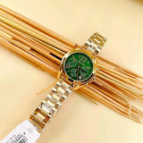 Michael Kors Bradshaw Chronograph Green Dial Gold Steel Strap Watch For Women - MK7257 Authentic Buy Shop Now