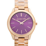 Michael Kors Slim Runway Purple Dial Rose Gold Steel Strap Watch for Women - MK3293 Authentic Buy Shop Now