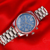Michael Kors Lexington Chronograph Blue Dial Silver Steel Strap Watch For Women - MK7215 Authentic Buy Shop Now