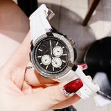 Michael Kors Sidney Multifunction Black Dial White Silicone Strap Watch For Women - MK6947 Authentic Buy Shop Now